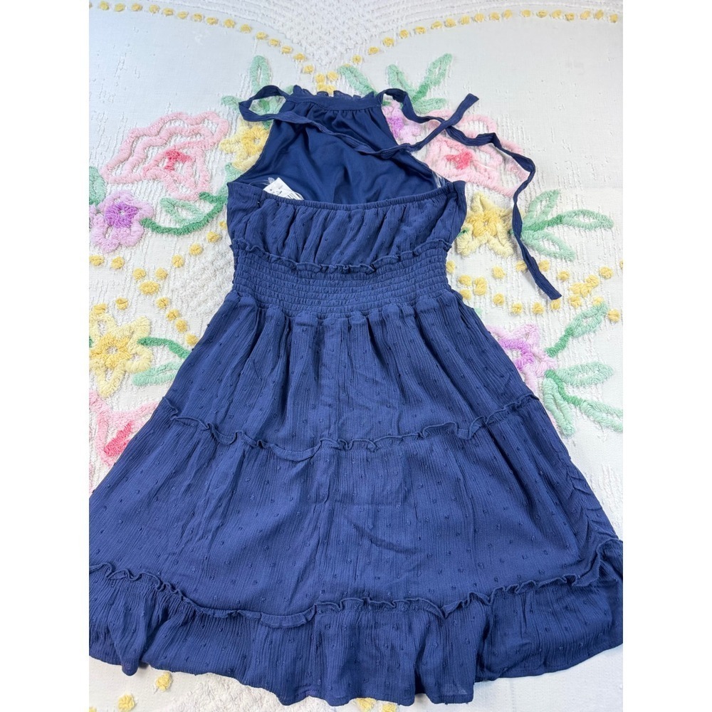 Speechless Navy Blue Swiss Dot Tiered Halter Neck Mini Dress Size Small‎ - Picture 5 of 9